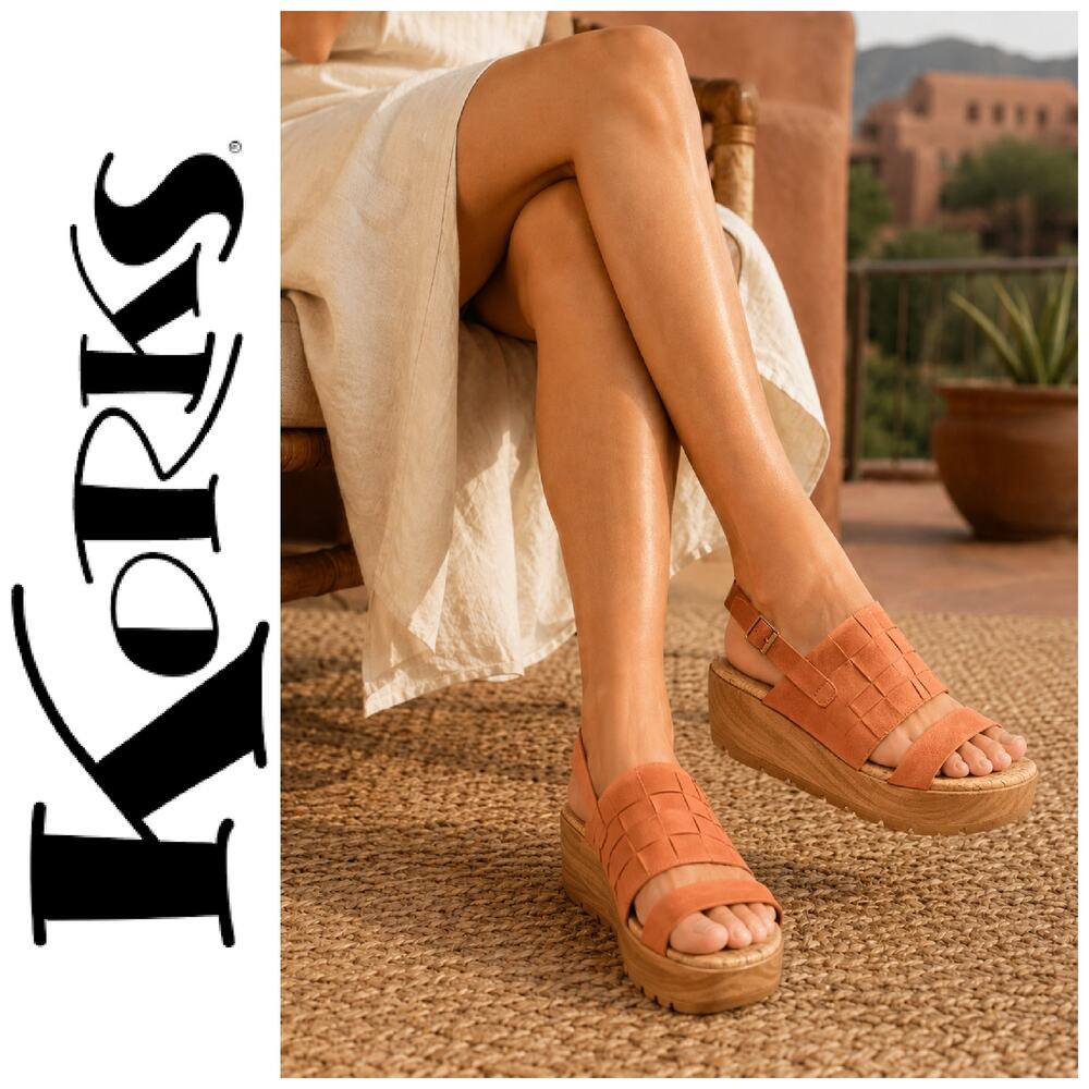 NEW Korks Fraya Sz 9 Terra Cotta Woven Platform Wedge Slingback Sandals NWOB